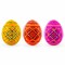 Set of 3 Yellow, Pink, Orange Geometric Ukrainian Pysanky Wooden Easter Eggs 2.5 Inches